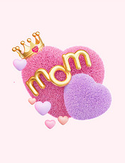 3D立体C4D母亲节爱心关爱母亲母爱毛绒元素
