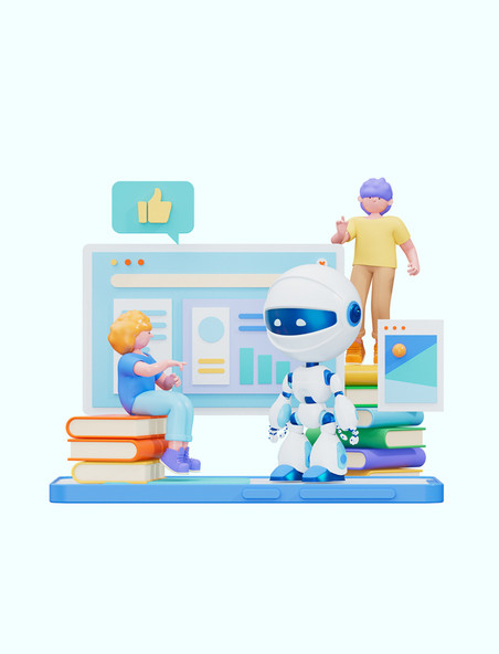 3D立体C4D金融商务办公AI教育机器人人工智能学习素材元素
