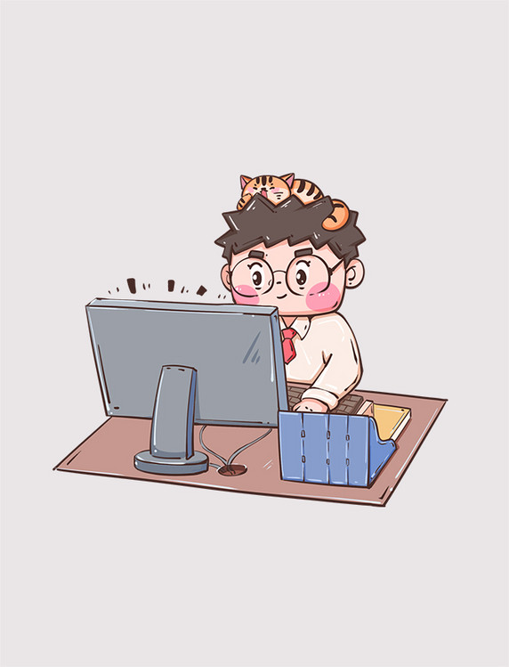 卡通疫情防控居家办公打工人上班工作商务办公人物