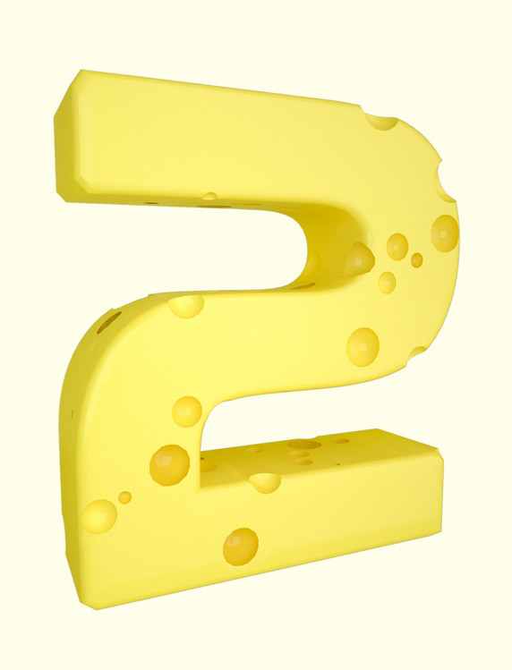 C4D卡通可爱芝士3D立体奶酪数字2装饰