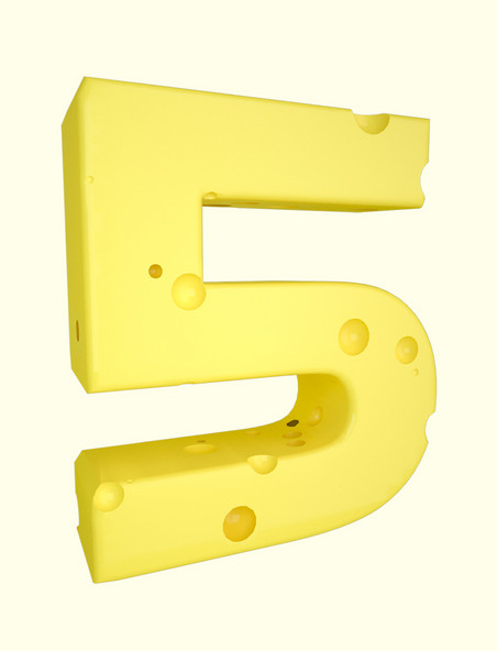 C4D卡通可爱芝士3D立体奶酪数字5装饰