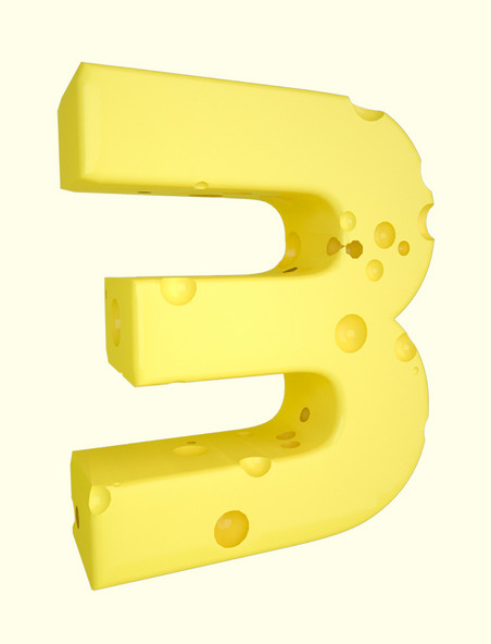 C4D卡通可爱芝士3D立体奶酪数字3装饰