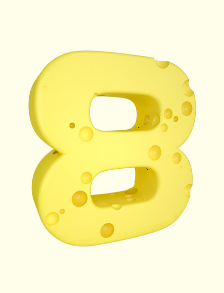 C4D卡通可爱芝士3D立体奶酪数字8装饰