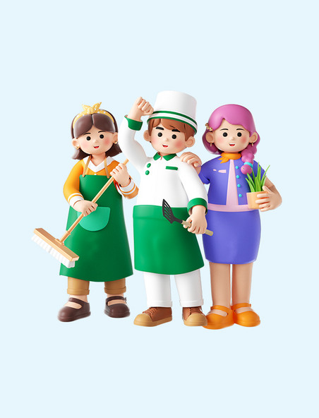 劳动节3D立体五一职业人物销售花艺师厨师形象