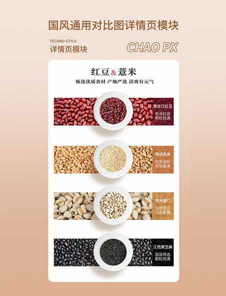 中国风通用餐饮食材成分原料展示详情页模块
