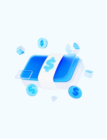 3d玻璃钱纸币商务办公金融蓝色icon
