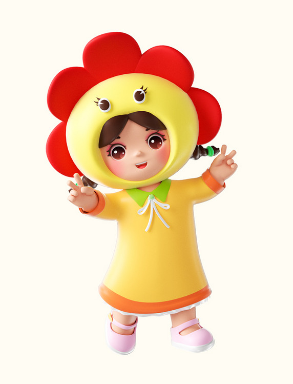 61儿童节3d立体可爱小女孩花朵头套形象元素