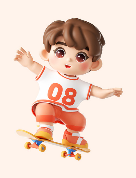 C4D可爱母婴3D立体61儿童节滑板可爱男孩人物