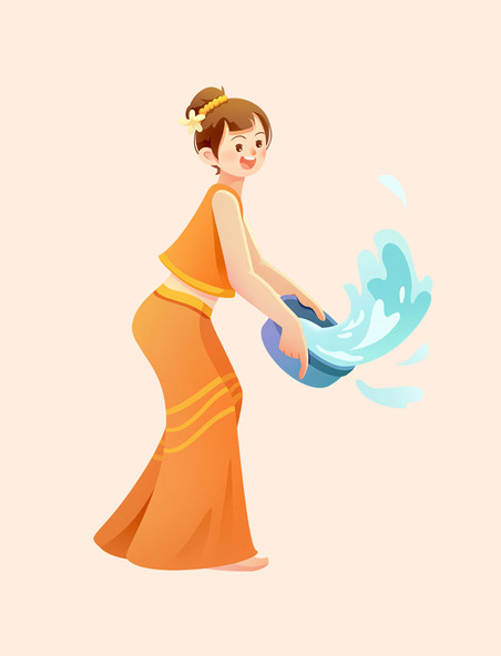 传统傣族民族节日泼水节插画橙色元素