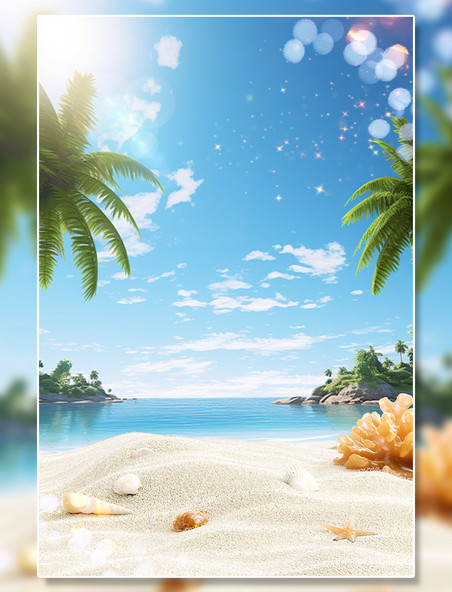 夏天夏季大海旅游海边阳光沙滩防晒3D场景