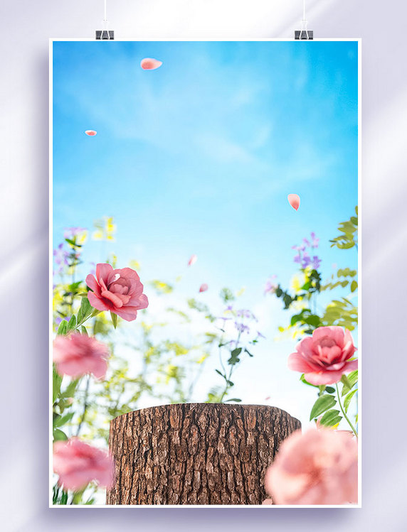 春天春季植物花卉自然风景绿色3D立体C4D背景仿摄影展台