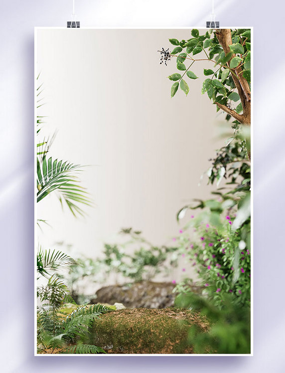 夏季夏天植物绿植绿色3D立体背景仿摄影展台