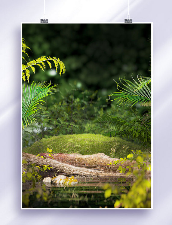 夏天夏季自然植物绿色3D立体背景仿摄影展台