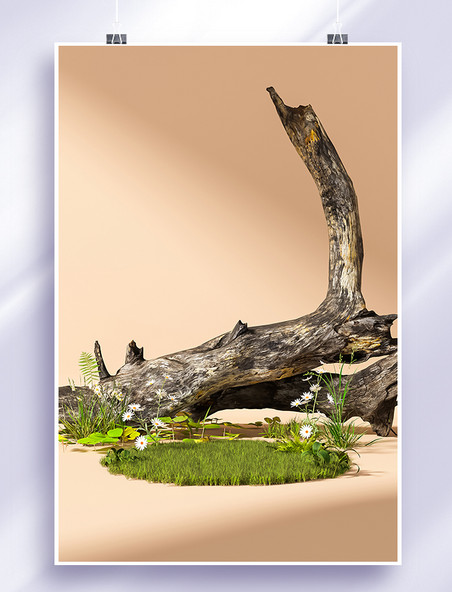 春季大自然植物花卉绿色3D立体场景仿摄影展台
