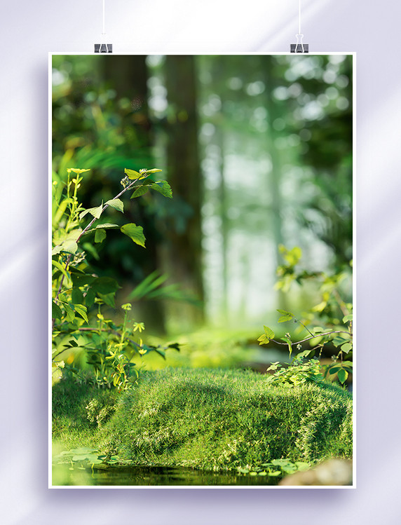 夏季自然植物草坪绿色3D立体背景仿摄影展台