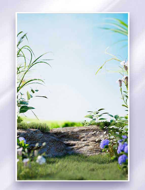 3D夏季植物草坪绿色立体背景仿摄影展台