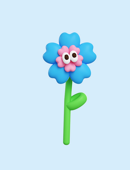 花朵蓝色立体气球花情绪化拟人元素