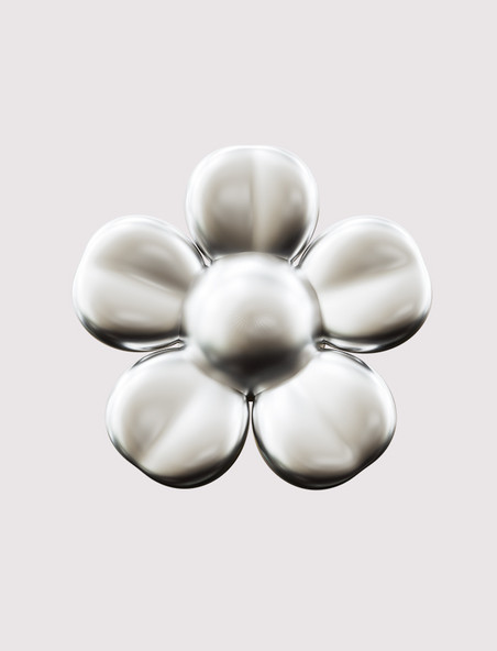 酸性风金属花朵银色装饰3D元素
