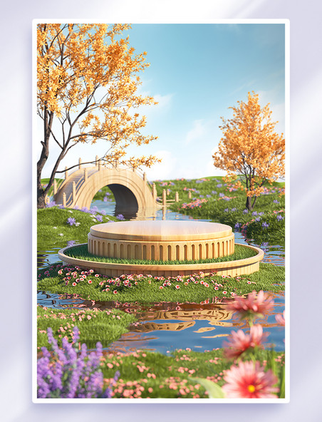 绿色3d立体秋天秋季植物风景背景