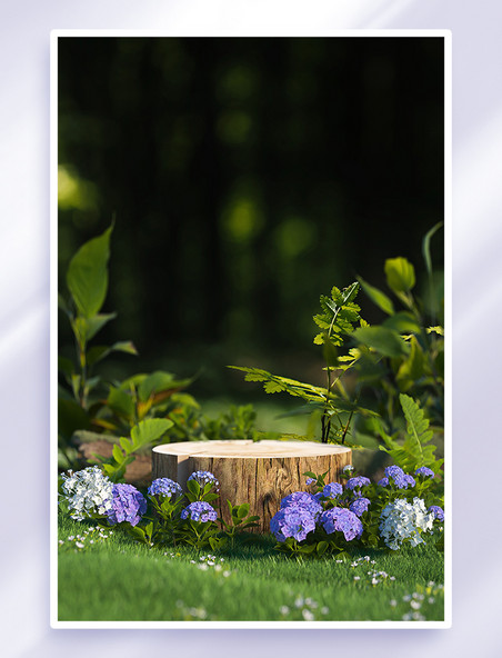 立体夏天绿植木桩绿色3D背景