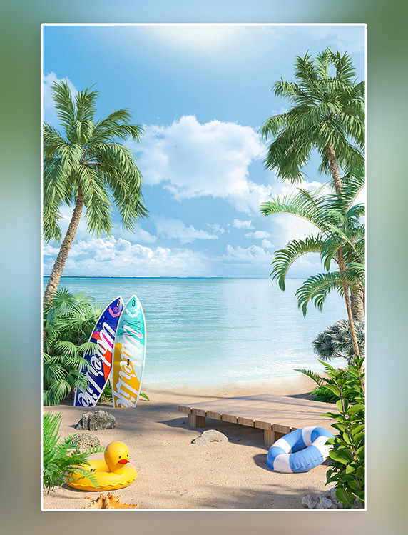 夏季夏日户外自然风景绿色3D立体背景展台