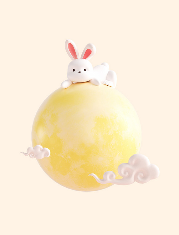 3d趴在月亮上兔子