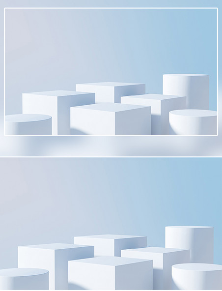白色3D科技空间展台渐变风立体背景