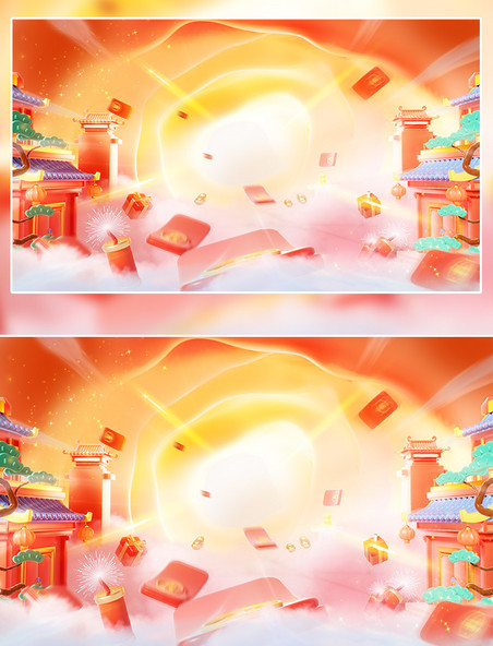 蛇年春节3D立体电商通道建筑场景