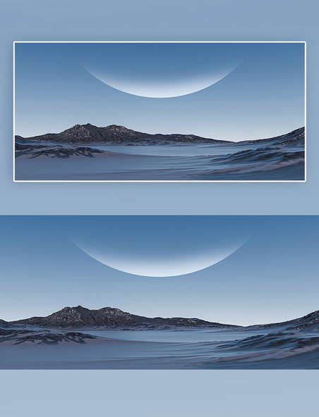超现实科幻月亮星球蓝色3D立体外太空背景