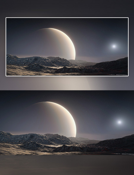 超现实主义科幻太空黑色外星星球月亮3D背景