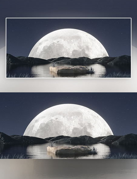 科幻超现实科技空间月球宇宙空间黑色3D立体背景