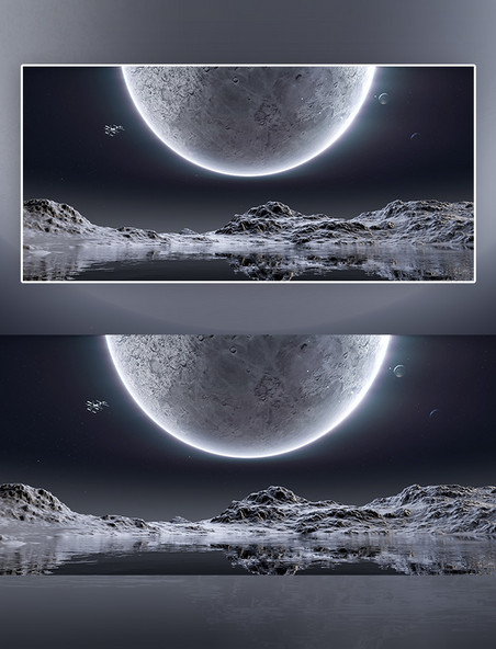 超现实太空星球黑色3D立体月球背景