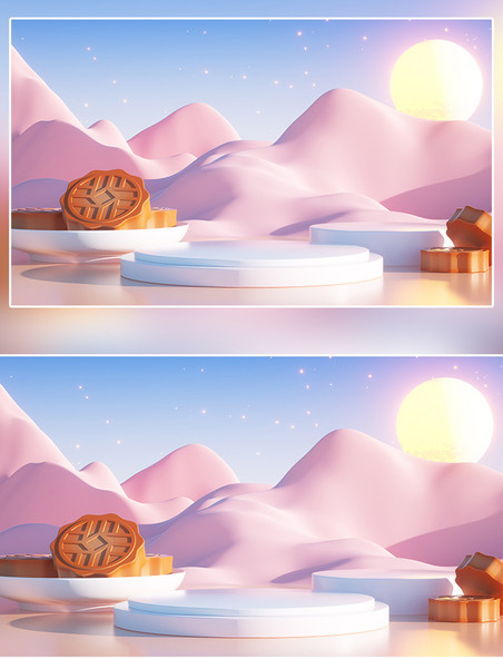 c4d中秋夜晚月饼月亮背景