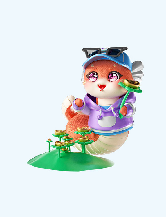 蛇年潮流可爱拟人蛇3D立体春节形象