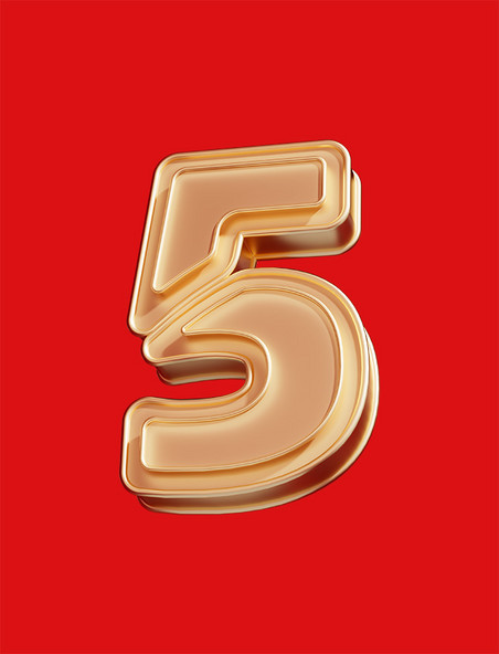 倒计时周年庆促销数字5立体烫金C4D艺术字