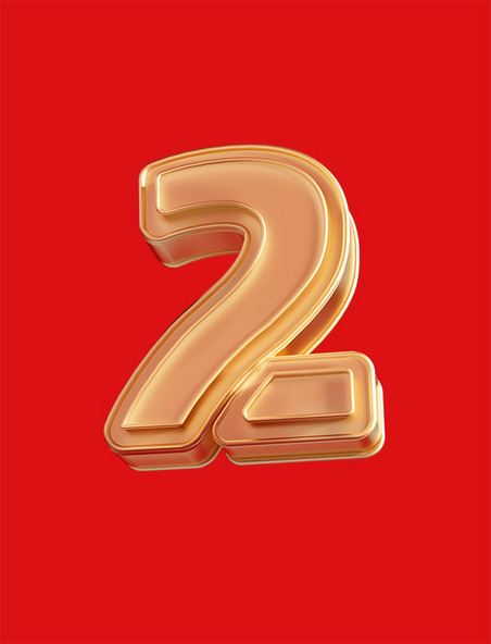 数字2倒计时立体烫金C4D艺术字