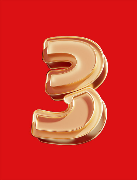 数字3倒计时立体烫金C4D艺术字