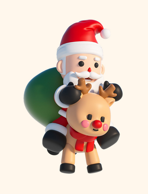 圣诞节平安夜圣诞老人骑麋鹿送礼物素材