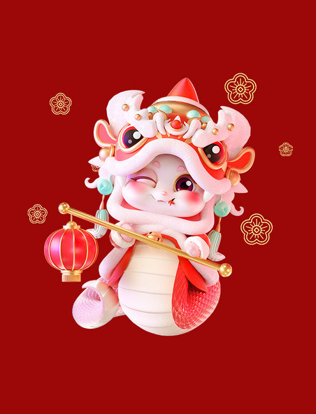 蛇年喜庆3D立体可爱蛇宝宝拿灯笼春节形象