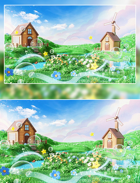 春季春天3D立体户外电商场景