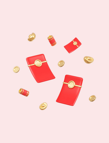 C4D立体新年红包金币悬浮装饰PNG素材
