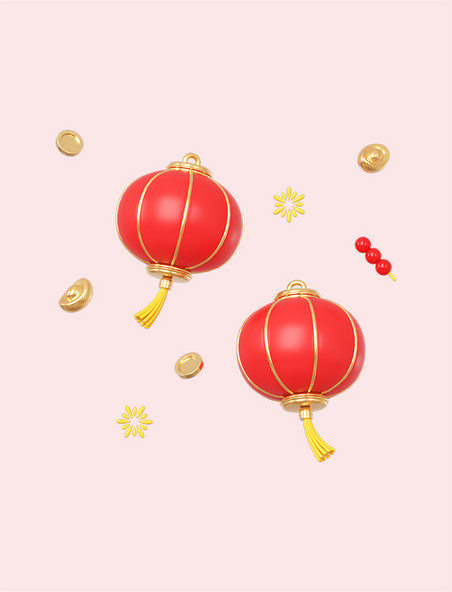 C4D立体新年灯笼元宝悬浮装饰素材