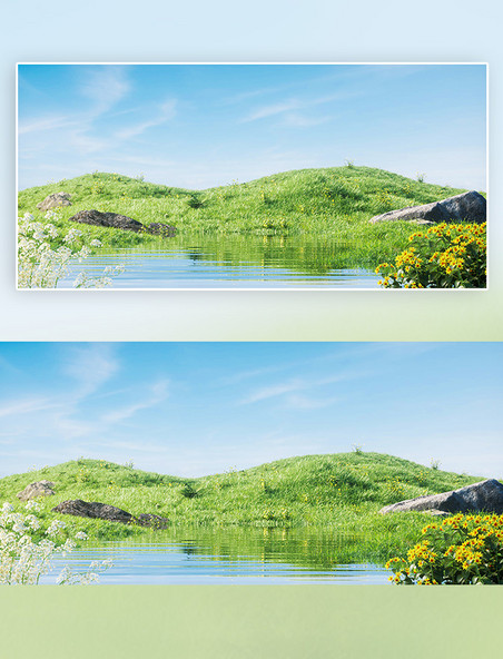 春天春季绿色3D立体仿摄影电商展台背景