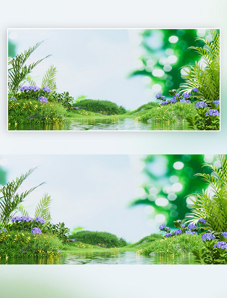 春季风景植物绿植丛林绿色3D立体仿摄影展台