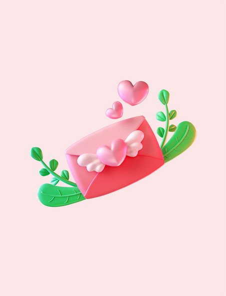 情人节3D立体爱心信封装饰元素