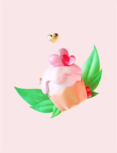 3D立体情人节爱心甜品小蛋糕装饰元素