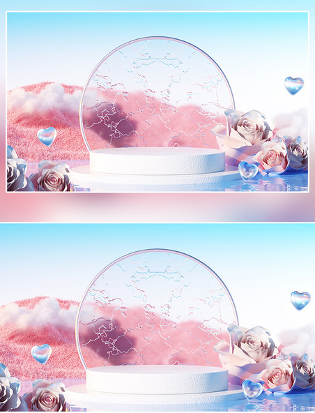 情人节简约展台c4d场景背景