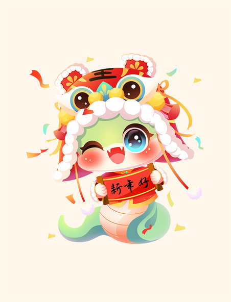 蛇年春节卡通手绘小绿蛇青蛇元素