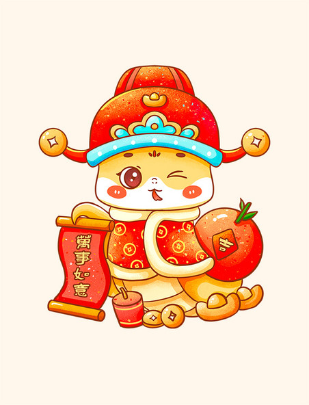 蛇年万事如意插画卡通免扣元素