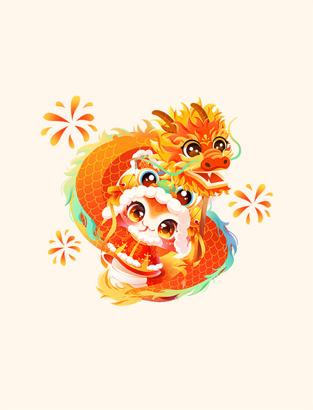 蛇年春节新年喜庆卡通小蛇舞龙免抠元素